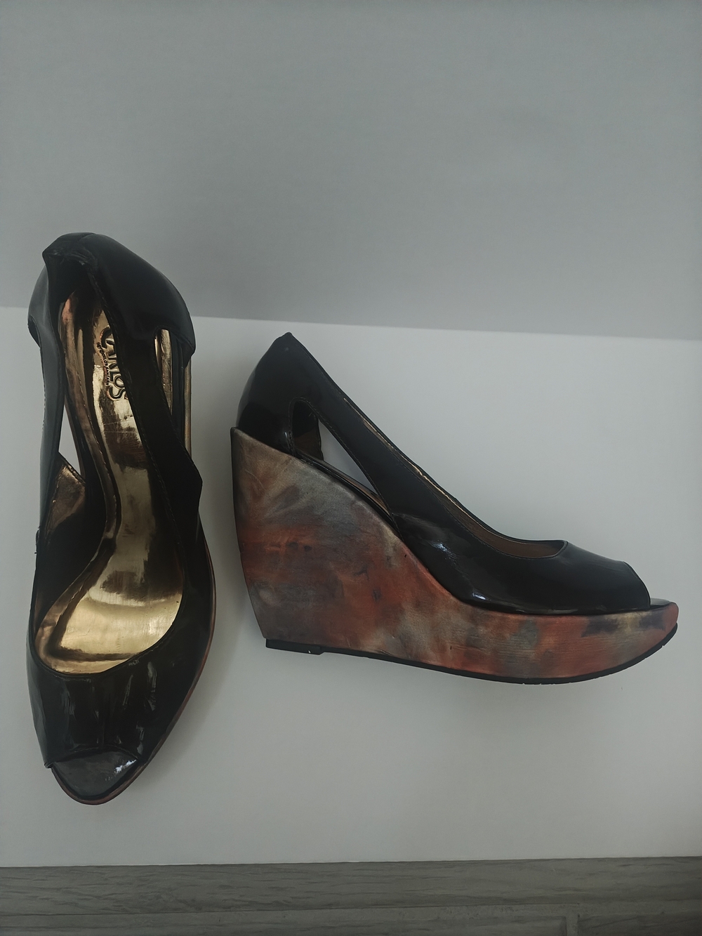Black & Orange Wedge Peep-Toe Womens Shoe